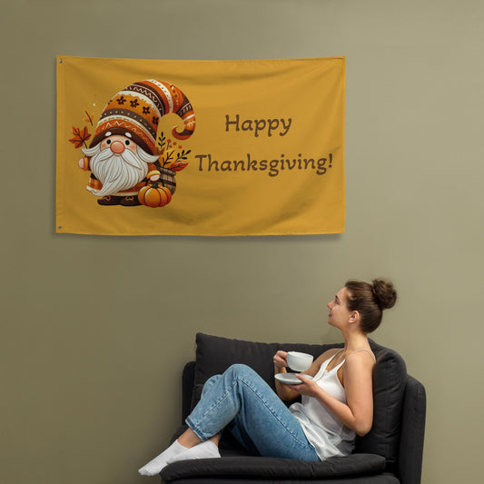 Happy Thanksgiving Gnome Flag
