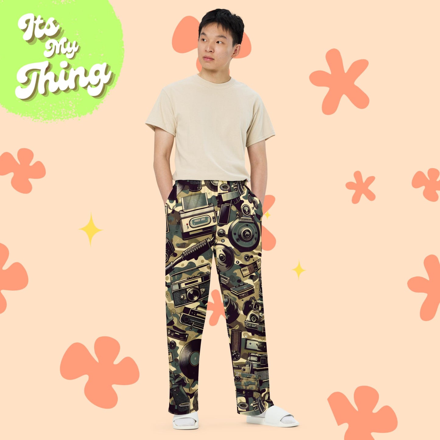 Retro CamoAll-over print unisex wide-leg pants