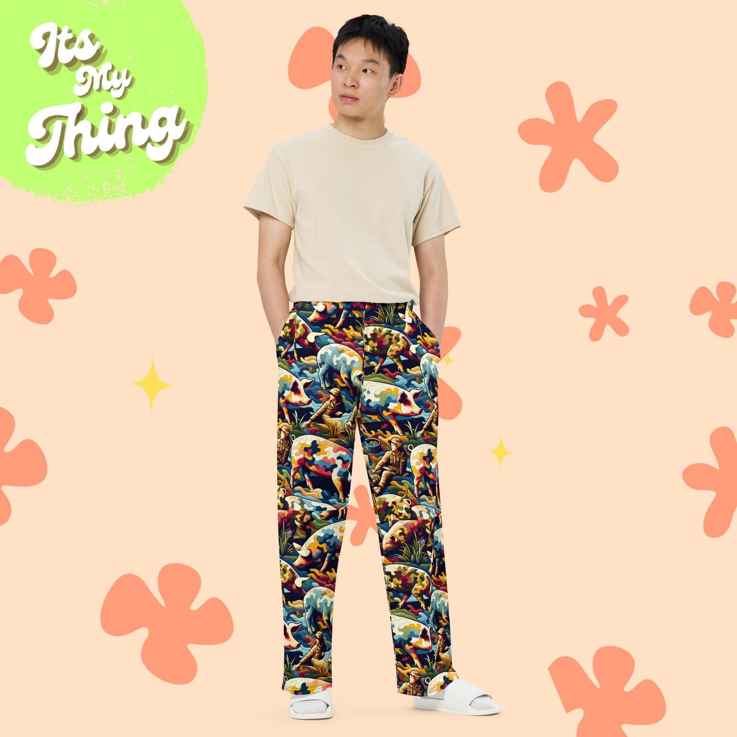 Camo Pig All-over print unisex wide-leg pants
