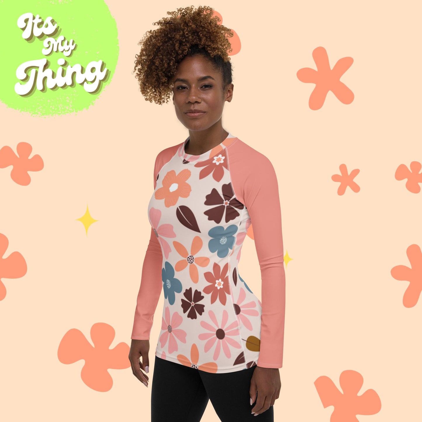Retro Floral Women's Rash Guard