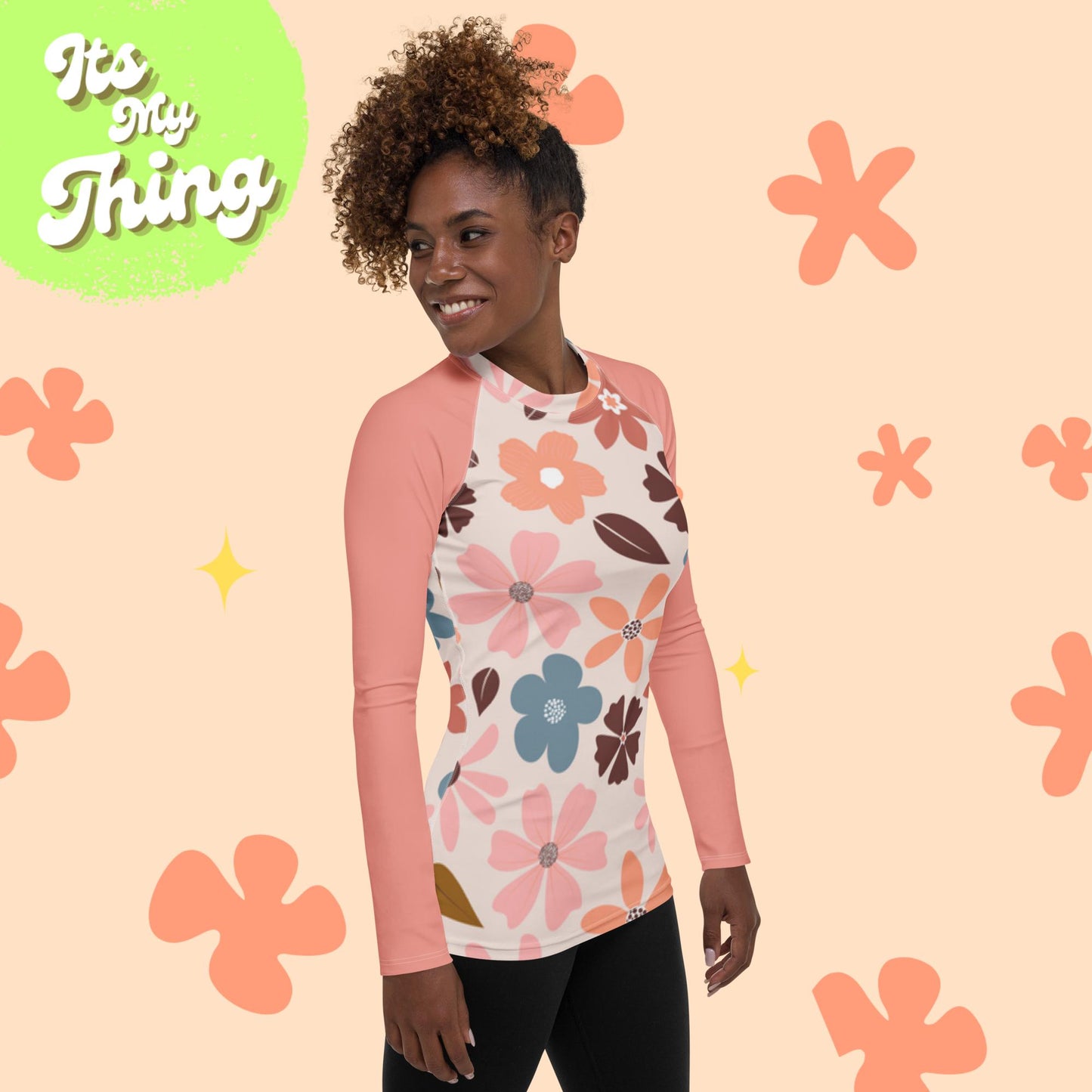 Retro Floral Women's Rash Guard