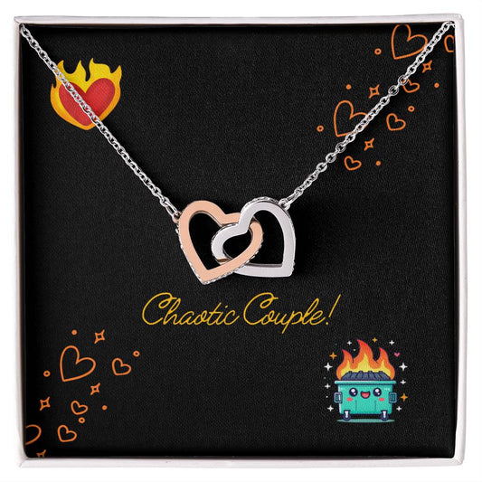Chaotic Couple Interlocking Hearts Necklace