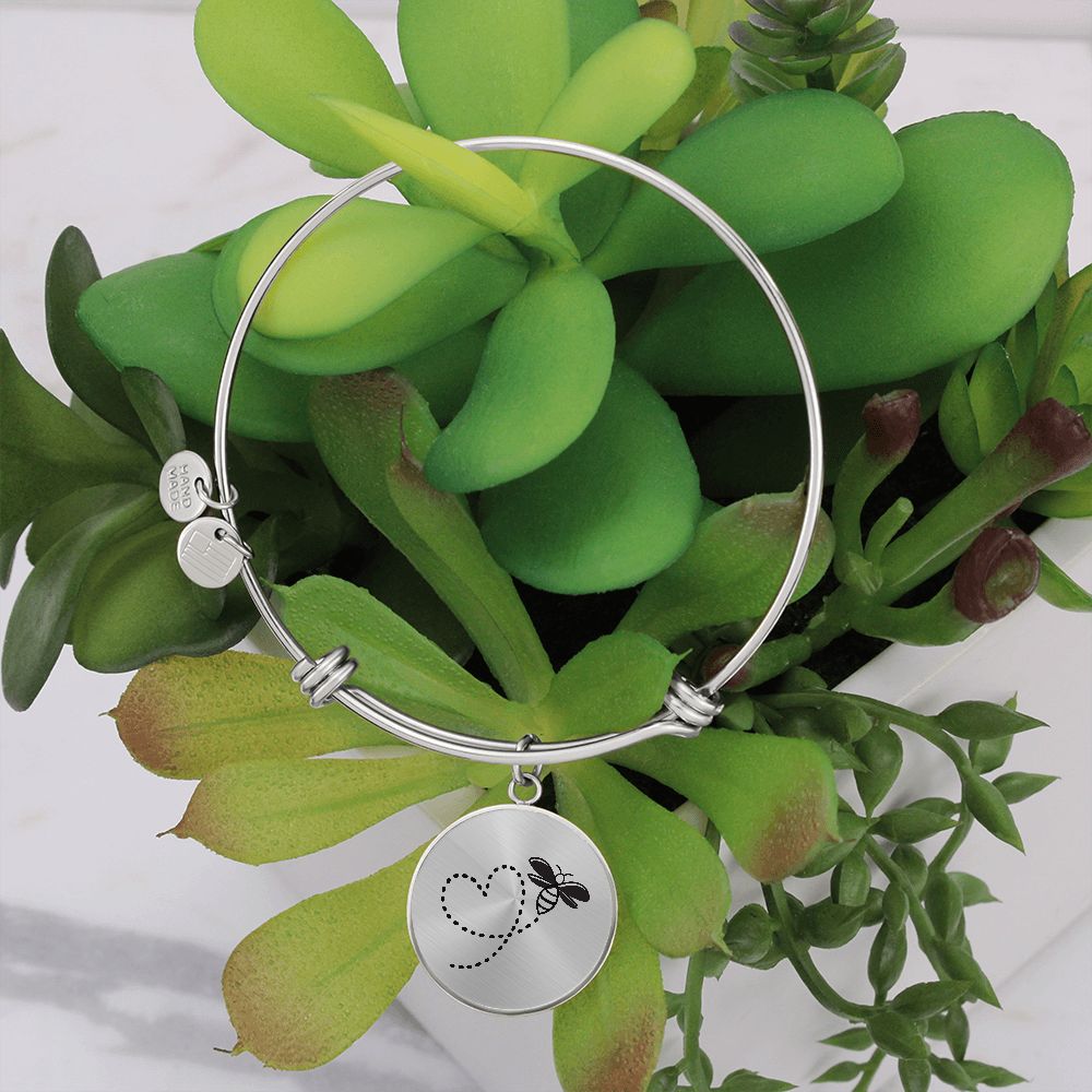 Heart Flight Path Bee Adjustable Bangle Bracelet